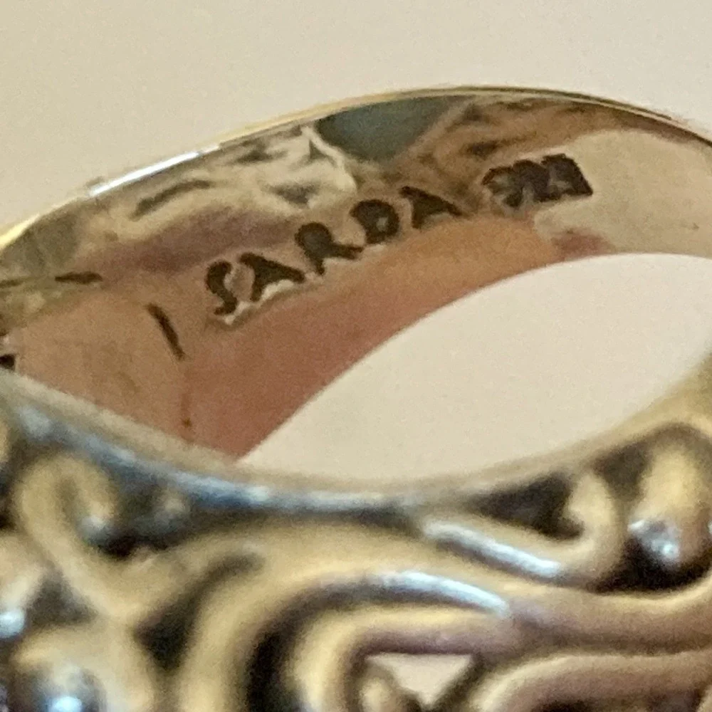 Sarda Sterling Silver 925 Aquamarine & Topaz Ring Size 8 Ornate Large Statement - Picture 5 of 5